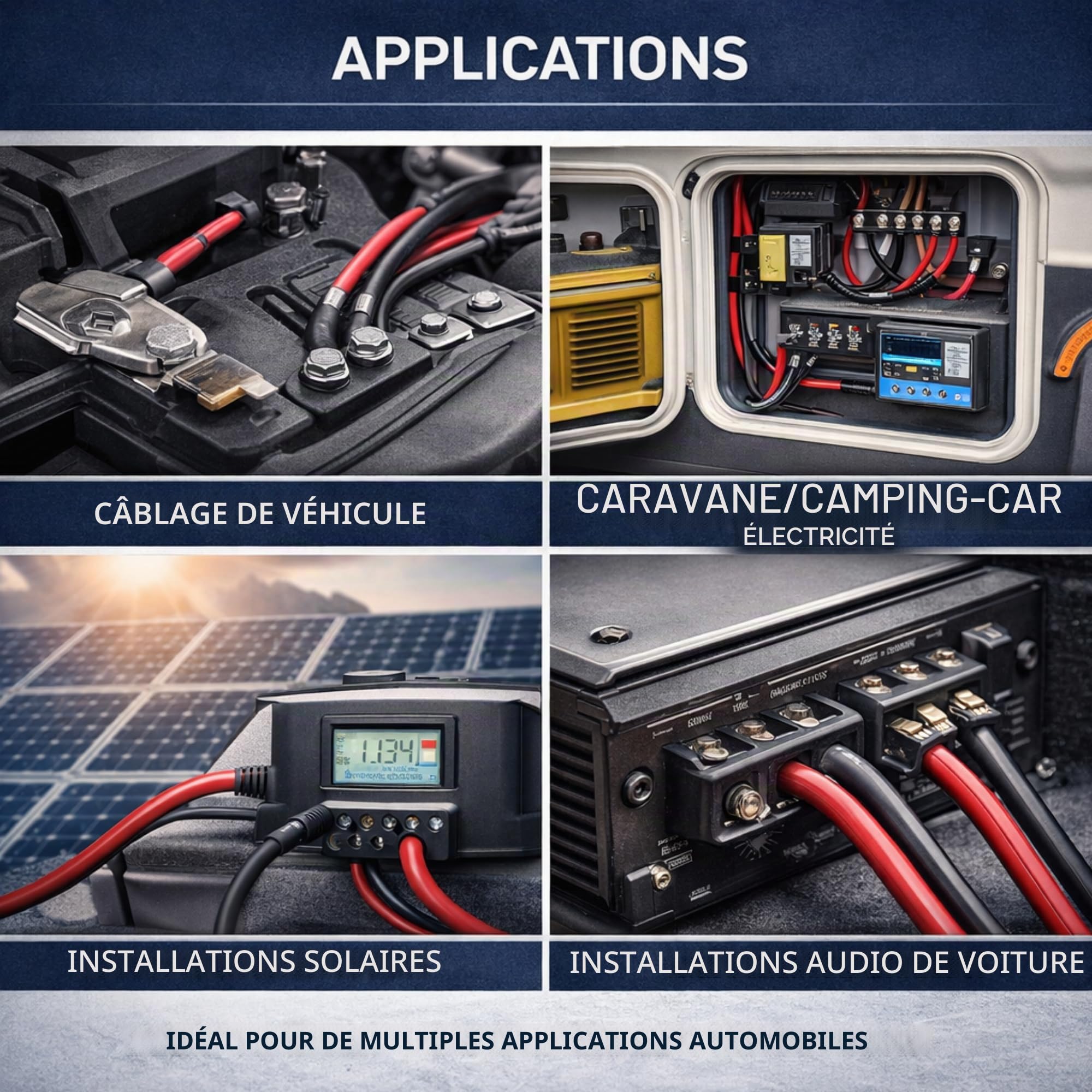MKGT Câble en PVC à paroi mince pour automobile - 6 mm² - Rouge et noir - Fil de cuivre toronné - 12 V 24 V 50 A - Câblage solaire pour caravane (10 AWG) - 5 m chacun (rouge et noir)