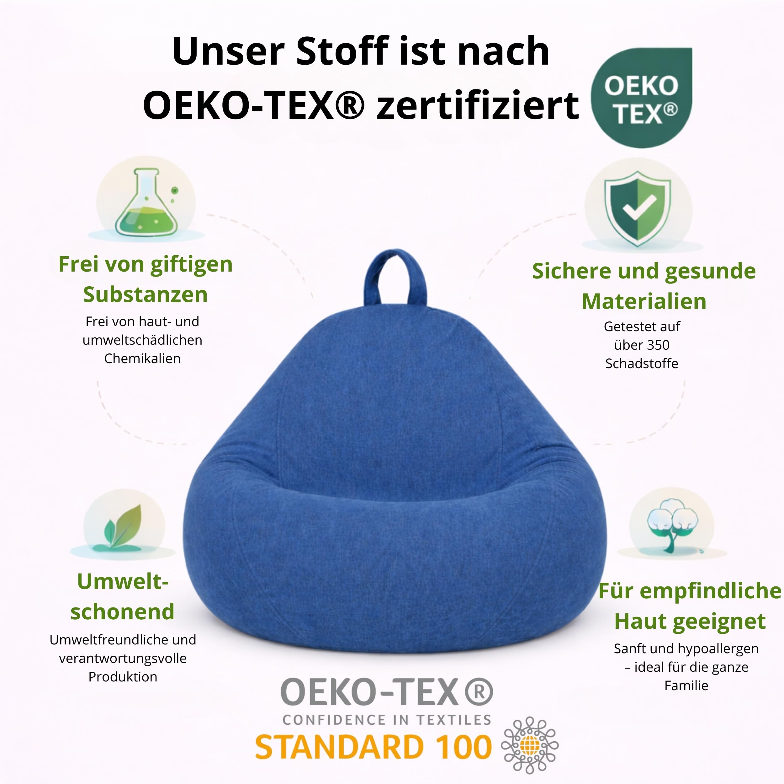 bananair - Sitzsack Kinder - Weich & Bequem, Maschinenwaschbarer Bezug, Leicht Transportierbar - Gaming Sitzsack mit Füllung, Bean Bag Chair XXL (80x70 cm, Blau)