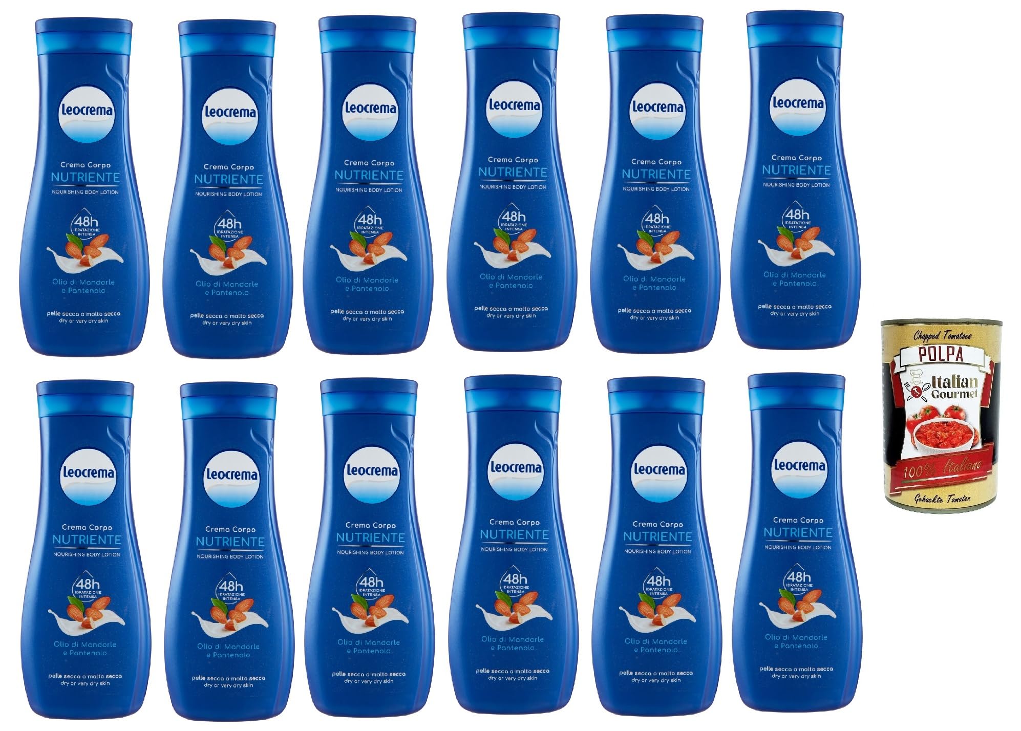 Italian Gourmet Crema Corpo Nutriente Körpercreme trockene Haut 12 x 400ml | Mit Mandelöl und Panthenol, idratante per pelle secca, pflegt intensiv bei, Gesamtnettogewicht 4,8 L + Kostenlos Polpa 400g