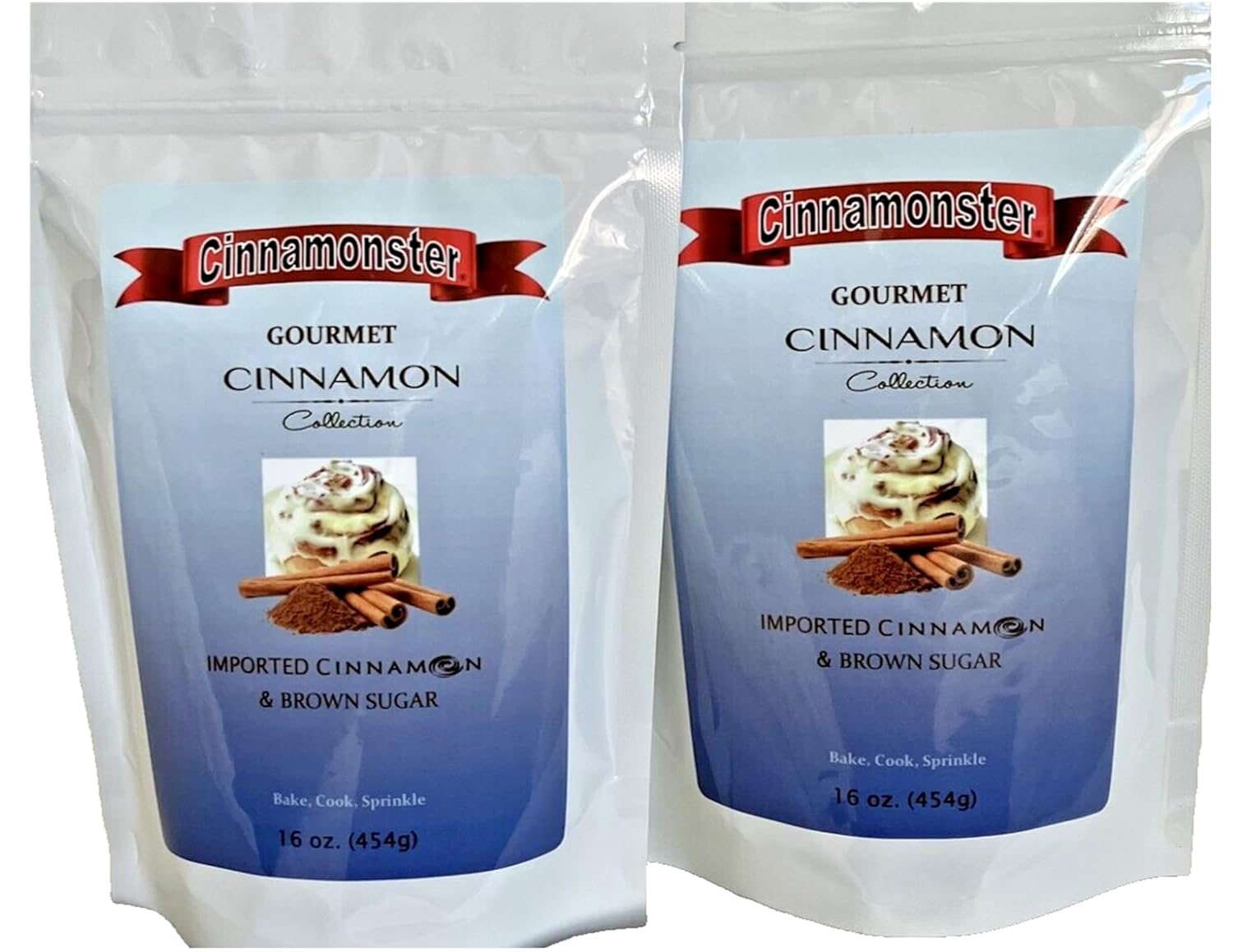 CinnaMonsters Cinnamon & Brown Sugar Blend - CinnaMonsters World Famous Gourmet Cinnamon & Brown Sugar 2-PACK (2 lbs) - World's Most Expensive Imported Cinnamon (6% Volatile Oil) & Pure Cane Sugar - Only 2 Ingredients -Baking, Sauces, Glazes, Cooking - Resealable Pouch