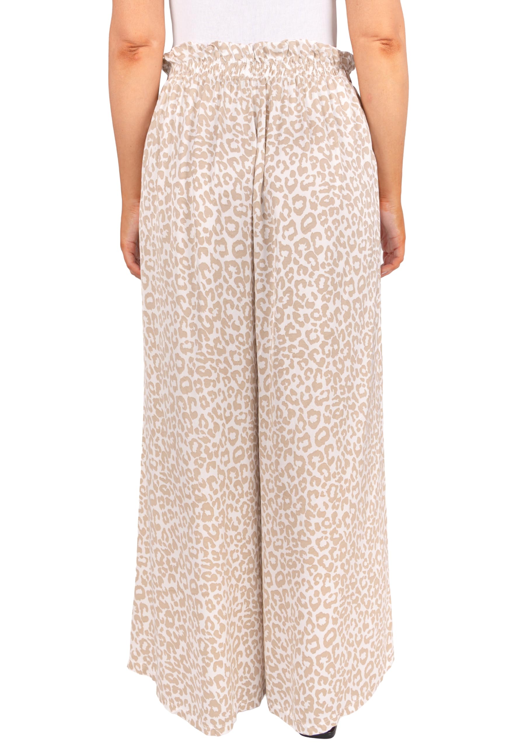 Satinhose Penelope Damen – Palazzo Hose Weit mit Leo Print, High Waist Paperbag-Bund, Elegante Sommerhose OneSize bis Gr. 42