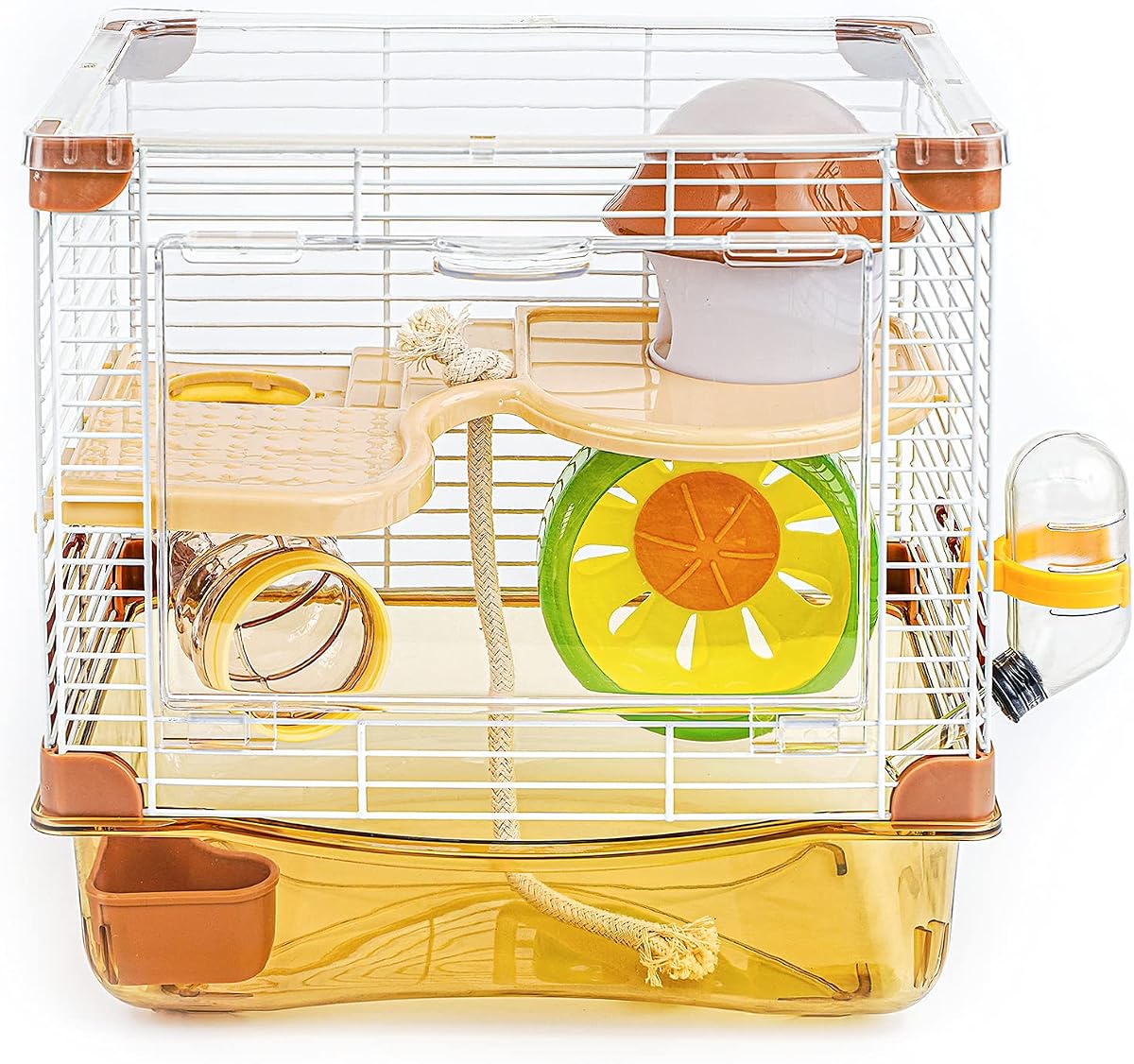 Hamster Cage Small Animal Cage 2 Layers Transparent Cage Size：10.6"(W) X8.1(L) X10.6 (H) Suitable for Hamsters up to 3.5 inch in Length