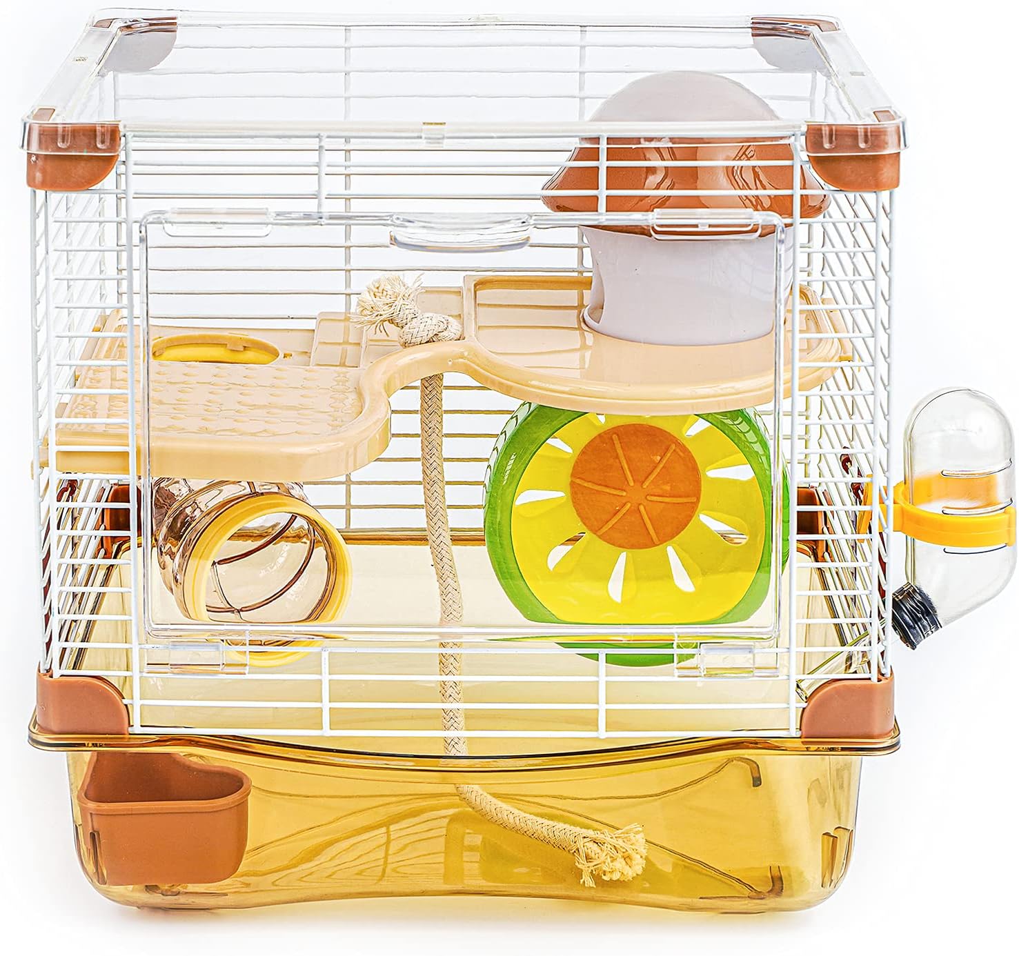Hamster Cage Small Animal Cage 2 Layers Transparent Cage Size：10.6"(W) X8.1(L) X10.6 (H) Suitable for Hamsters up to 3.5 inch in Length