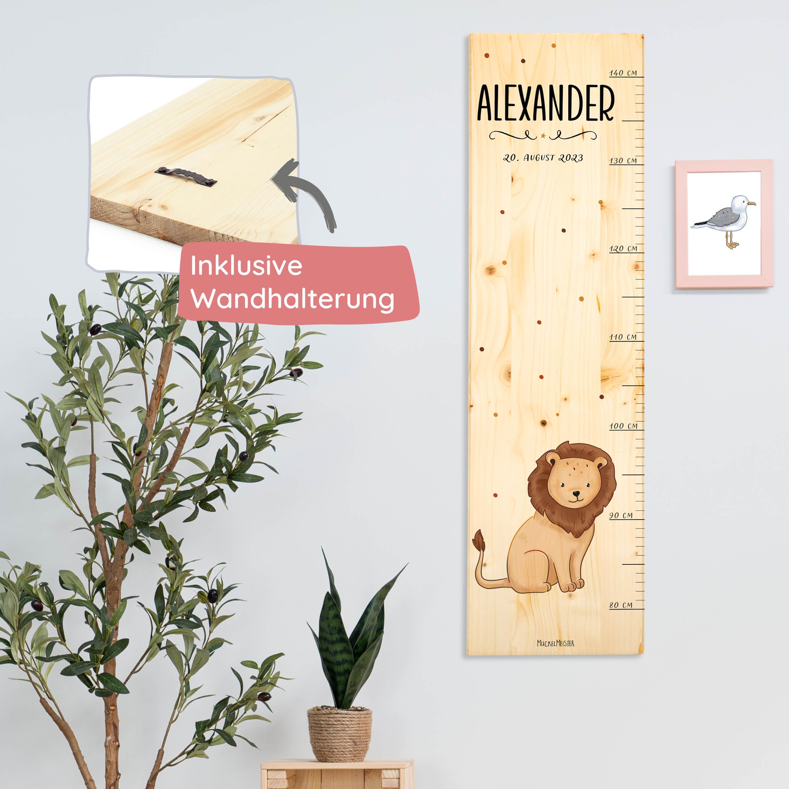 Muckelmeister Messlatte Kinder aus Holz personalisert 80-140cm - Muckelfreunde - 70x20x2cm Kinderzimmer Deko - Geschenke zur Geburt - Maßband Kinder Wand - Geschenkidee Kleinkind - Kuh