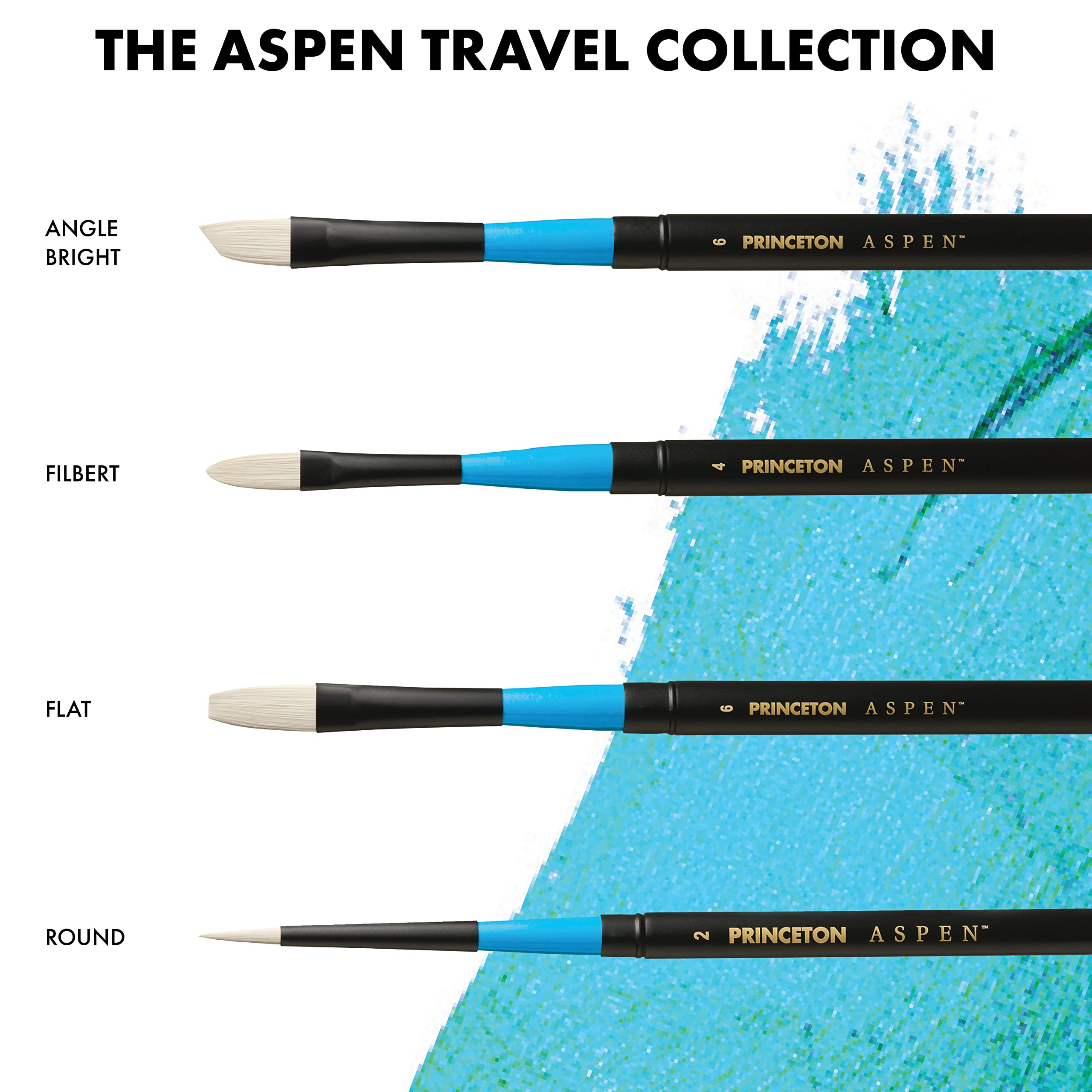 Princeton Aspen Fine Art, pennelli per pittura acrilica setole sintetiche, set da viaggio da 4 pezzi, custodia in plastica
