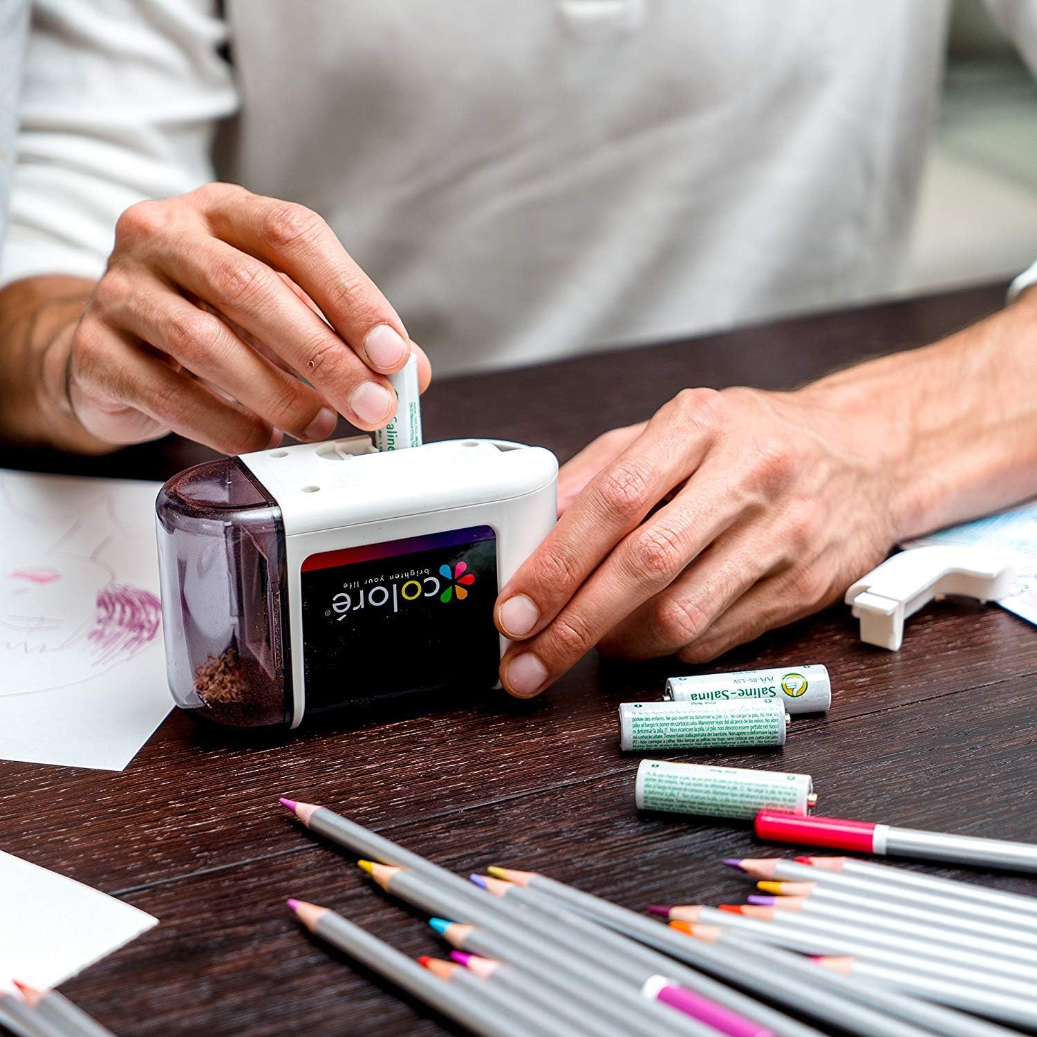 Colore Electric Pencil Sharpener - Powerful, Small, Battery Operated Heavy Duty, Safe Sharpeners for Kids, School, Office