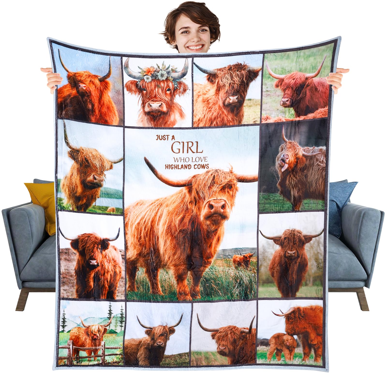 Highland Cow Print Blanket – 50x60 Inch Soft Flannel Throw, Perfect Gift For Cow Lovers & Girls