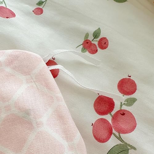 Miniatura 7 de AMZTOP Juego de funda de edredón rosa para niñas, juego de ropa de cama con estampado de frutas de cerezo, 100% algodón, reversible, funda de