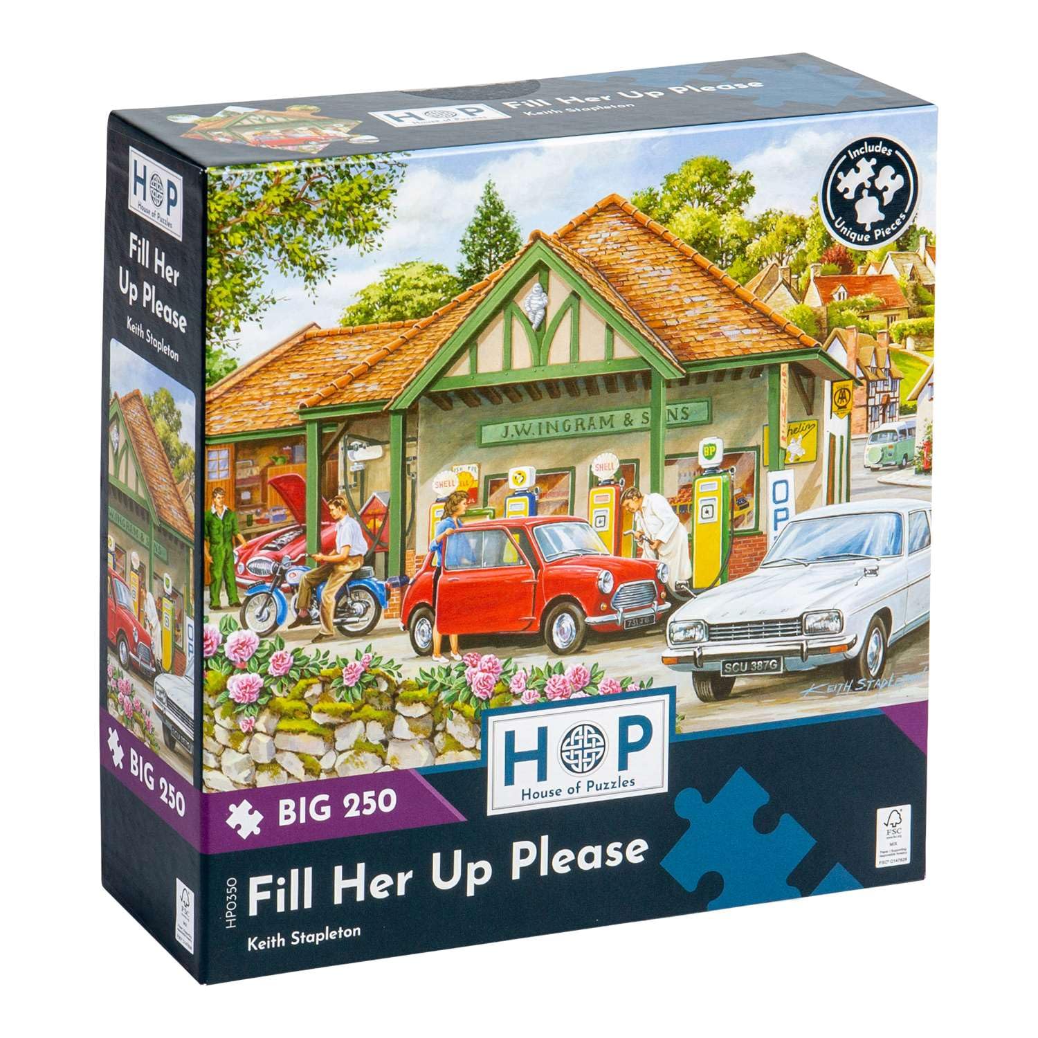 The House of Puzzles - Fill Her Up Please Jigsaw - Big 250 Piece Jigsaws For Adults & Kids, Extra Large Pieces, Artist Illustrated, Scenic Landscape, Deluxe Puzzle Gifts โ image 1