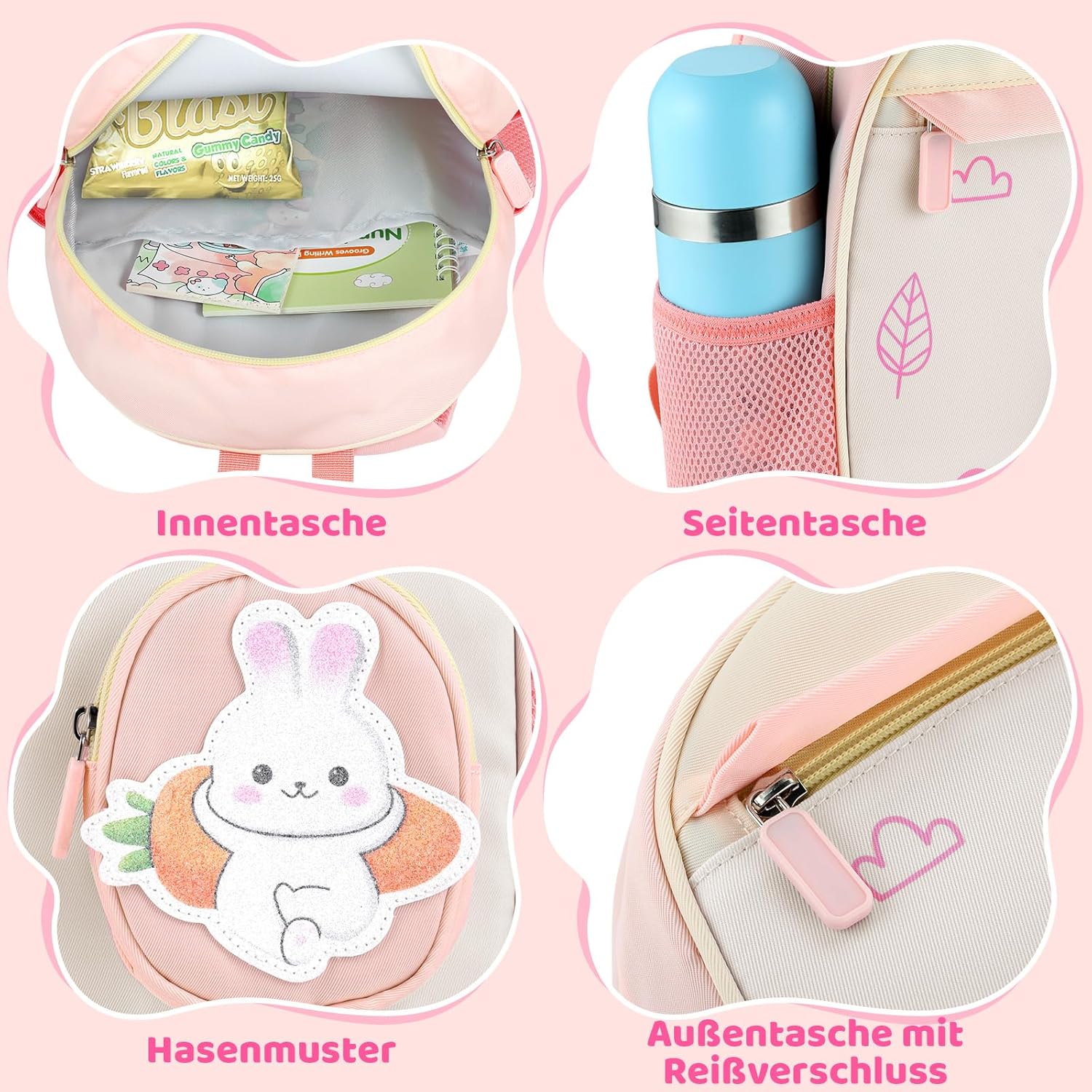 GAGAKU Toddler Backpack for girls 2-4 Kindergarten Kids Backpack Mini Daypack Children Travel Bag Breathable Comfortable with Reflective Strips - Rabbit