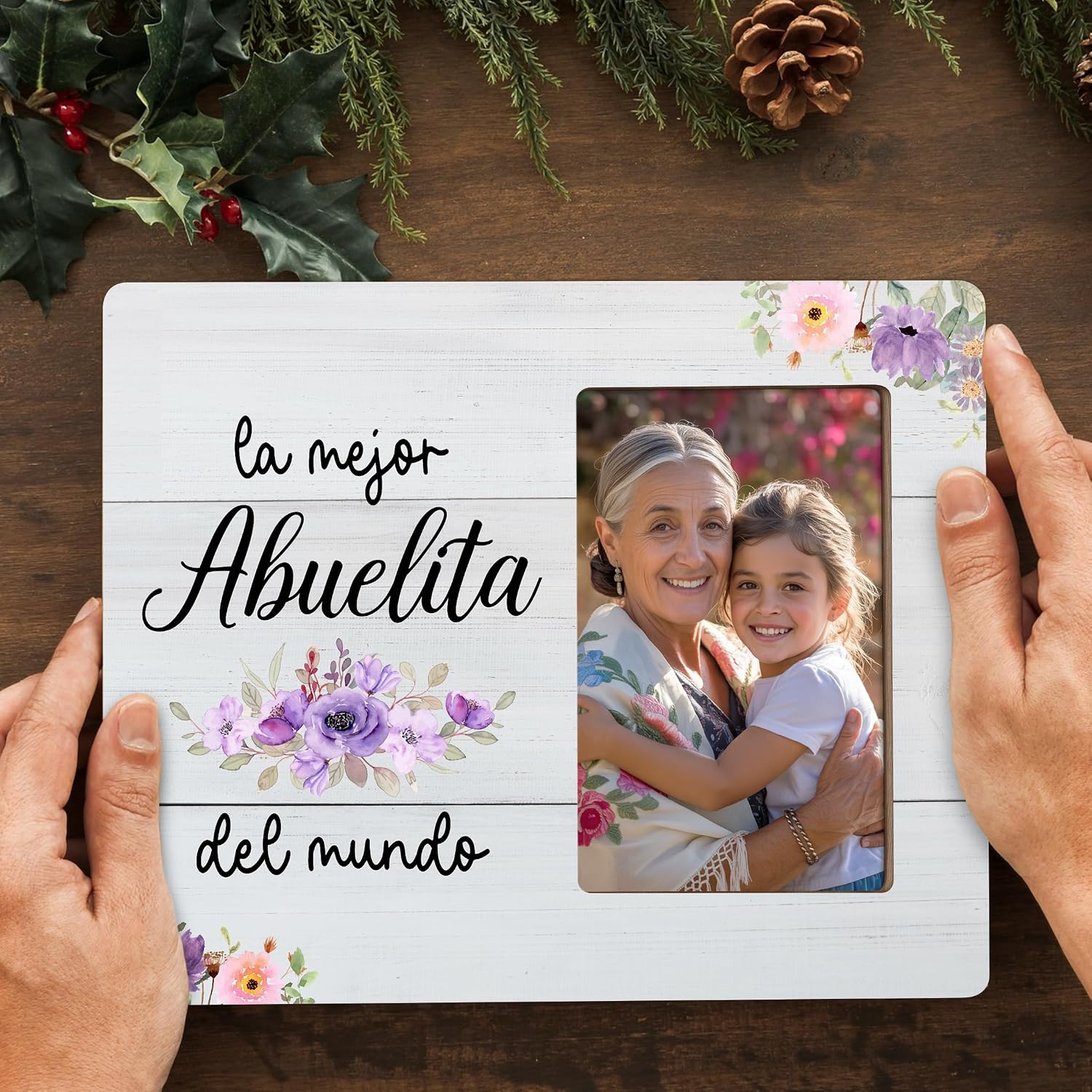 Gifts for Grandma Spanish Picture Frame, Abuelita Grandmother Gift, La Mejor Abuelita Del Mundo Frames Fits 4x6 Photo image 2