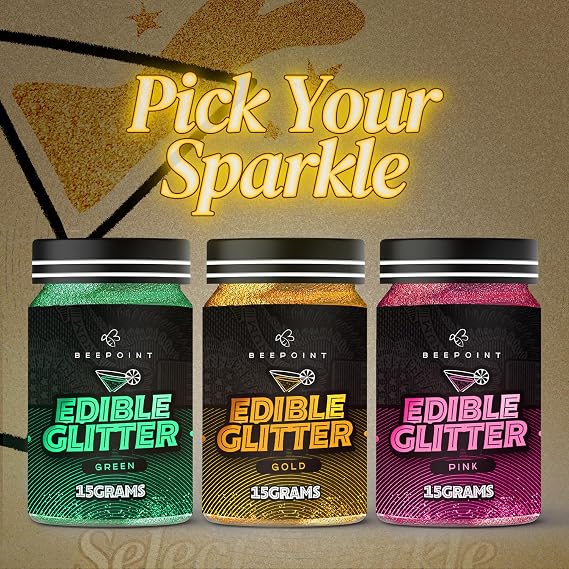 Beepoint Gold & Green Edible Glitter Dust 15g - Food grade, Vibrant Color Shimmer Powdered Dust