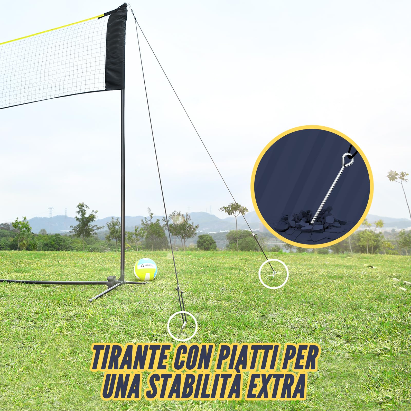 Set Rete Pallavolo E Badminton Patiassy - Con Pali Regolabili, Racchette E Palle, Per Esterno