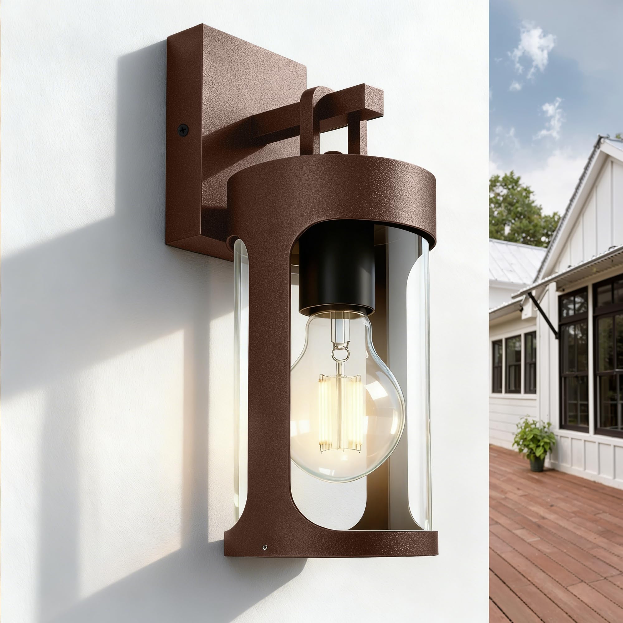 JNR Edelstahl Aussenlampe Wand Vintage, E27 LED Wandleuchte Aussen Aussenleuchte Außenwandleuchte, IP54 Wasserdichte Wandlampe mit 8W 2700K Warmweiß Glühbirne, für Terrasse Garten, Bronze