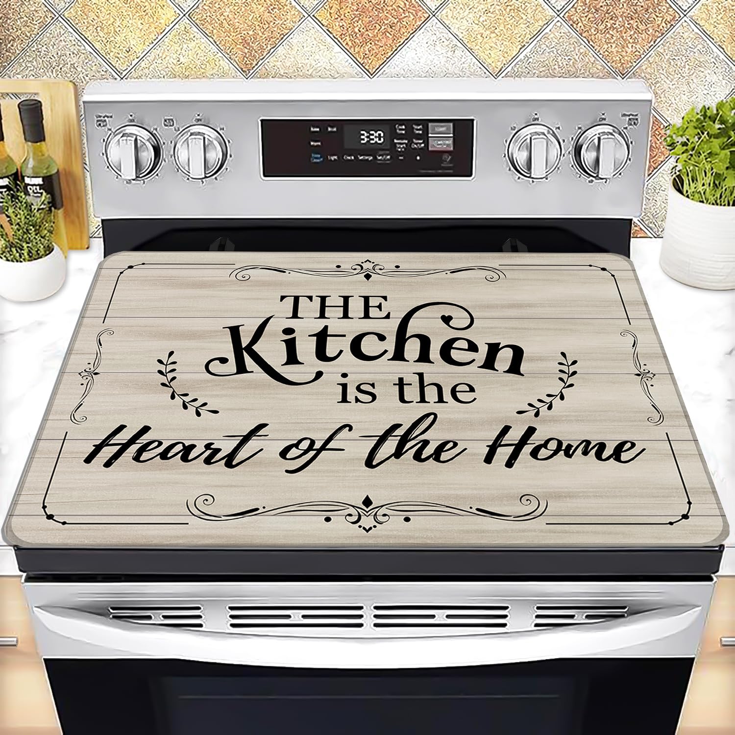 Stove Top Cover for Electric Stove 28 "x 20 ", He Kitchen Is The Heart Of The Home Heat Resistant Glass Top Stove Cover Protector, Glass Cooktop Covers, Kitchen Electric Flat Stove Top Covers