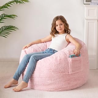 MAXYOYO Bean Bag Chair, Soft Bean Bag Sofa with Supportive Foam Filling | Plush Bean Bag Sofa with Supportive Foam Filling, Floor Sofa Seat with Side Pocket and Washable Cover, Pink, 2.5FT