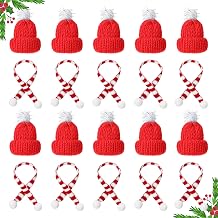 Amabro 20PCS Mini Christmas Knit Hats and Scarf Set, Mini Santa Hats Scarves Crafts Christmas Decorations Ornaments Xmas Tree