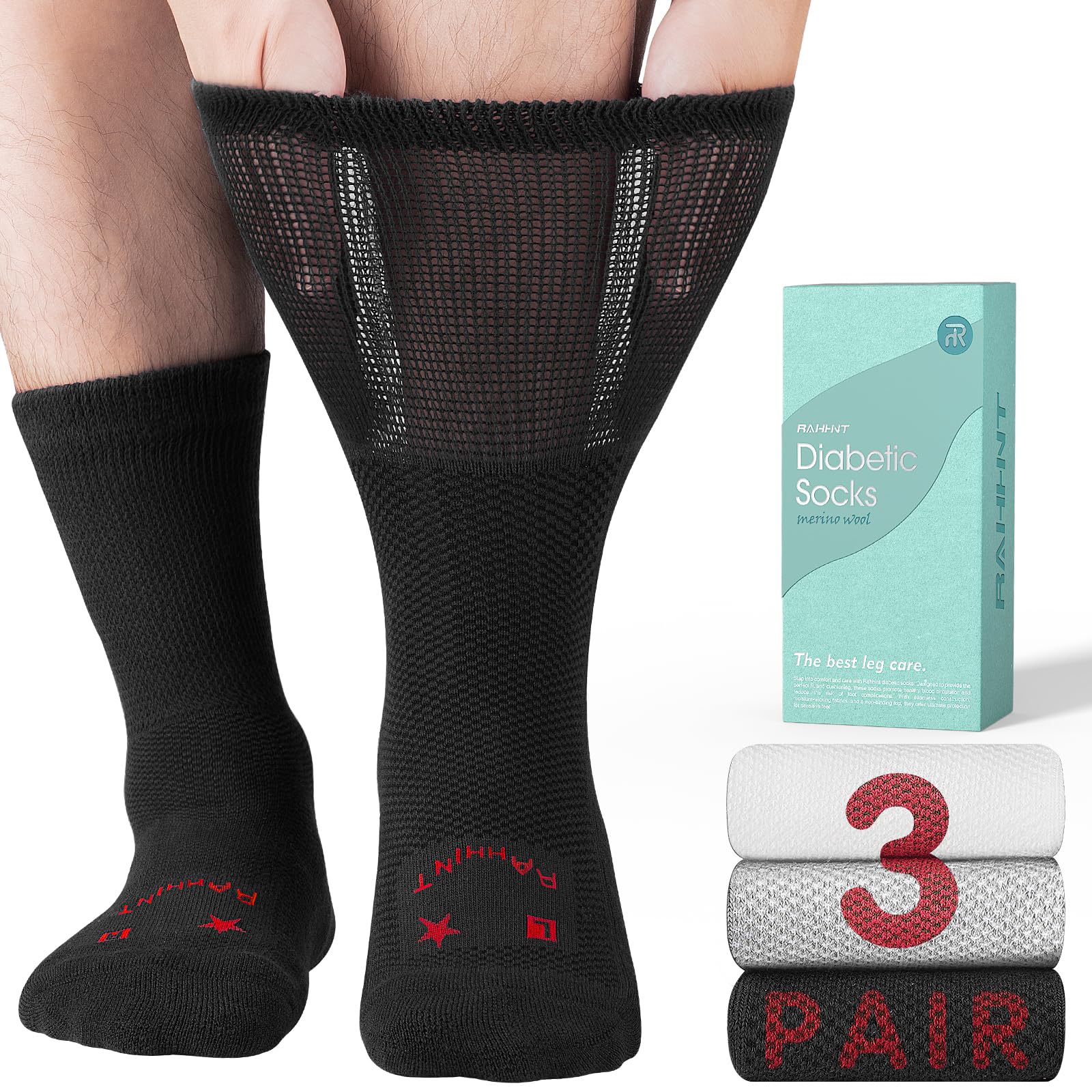 Rahhint Lana Merino Calze Diabetici 3 Paia, Calze in Bamboo senza Elastico senza Cucitura per Uomo & Donna