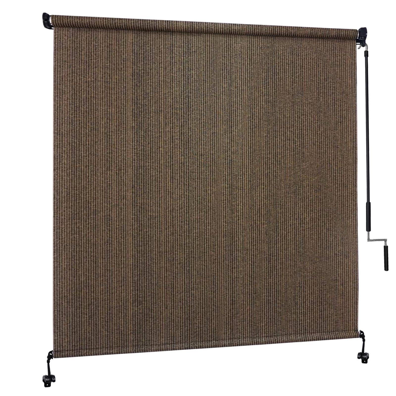 Outaro 7' W x 8' H Outdoor Roller Shades, Cordless Patio Roll Up Outdoor Blinds with 2 Poles & 1 Fabric, Exterior Sun Shade Cloth for Porch, Gazebo, Balcony, Pergola, Mocha