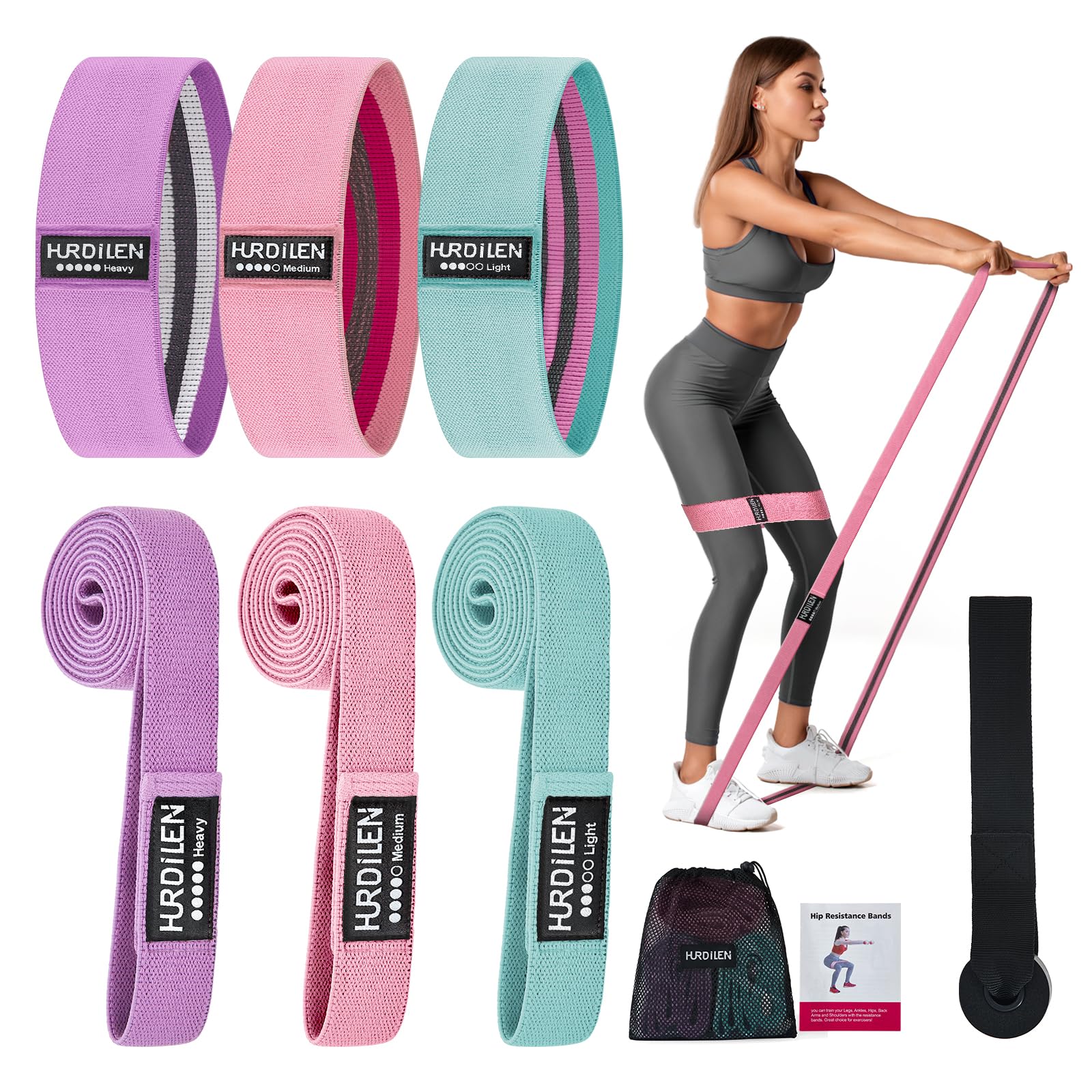 Resistance Bands for Working Out Set, 3 Pcs Pull Up Bands and 3 Pcs Assistance Bands with Door Anchor for Legs, Glutes, Hip, Fabric Loop Bands Workout