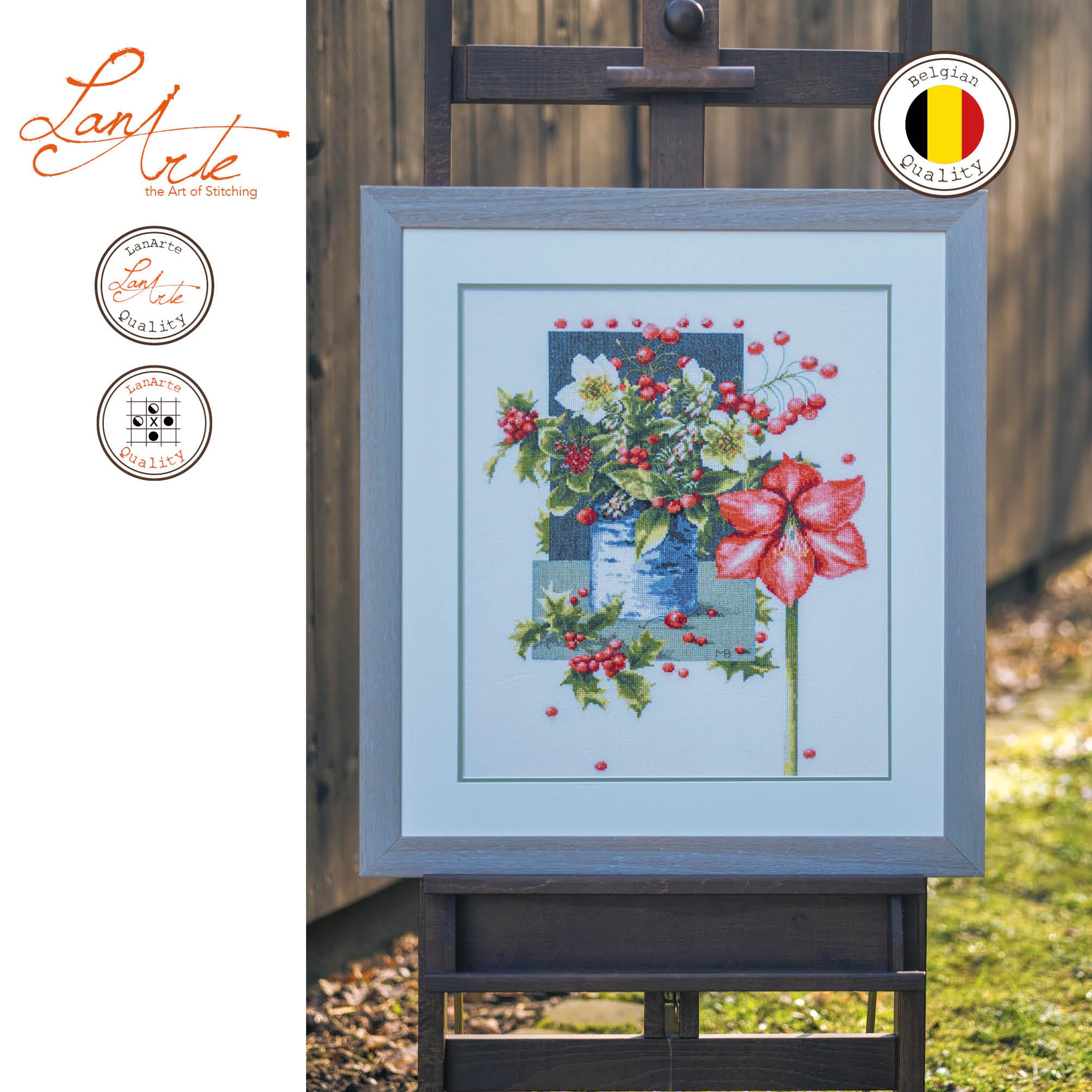 Lanarte Kit Punto Croce Contato HOLLY JOLLY AMARYLLIS Decorativi Per Pareti ca. 39 x 51 cm Set Fai Da Te Creativo Adulti Ricamo Casa Decor Arte Da Parete Kit Per Hobby Cross Stitch