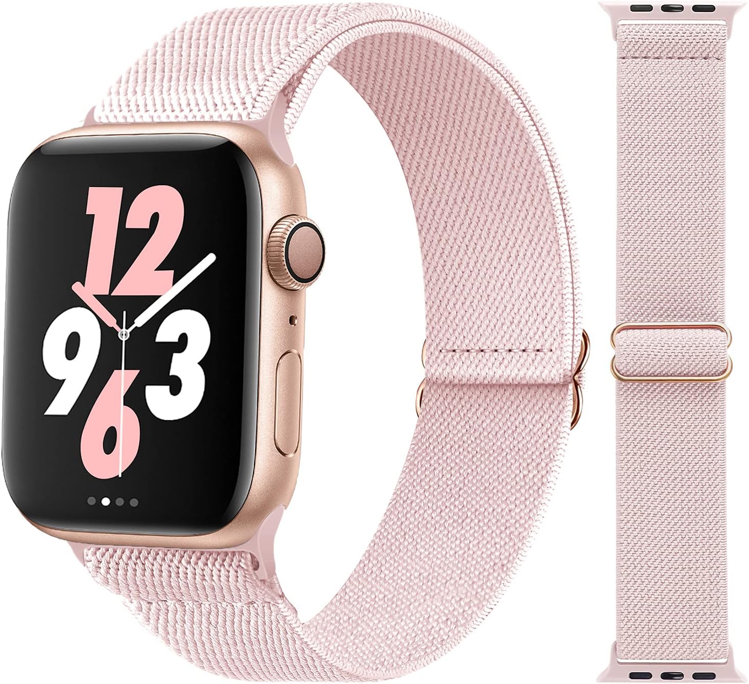 Acrbiutu Stretchy Solo Loop Nylon Bands Compatible with Apple Watch 38mm 40mm 42mm 44mm, Adjustable Braided Stretch Elastics Strap for iWatch Series 6/5/4/3/2/1 SE, Pink Sand 42mm/44mm