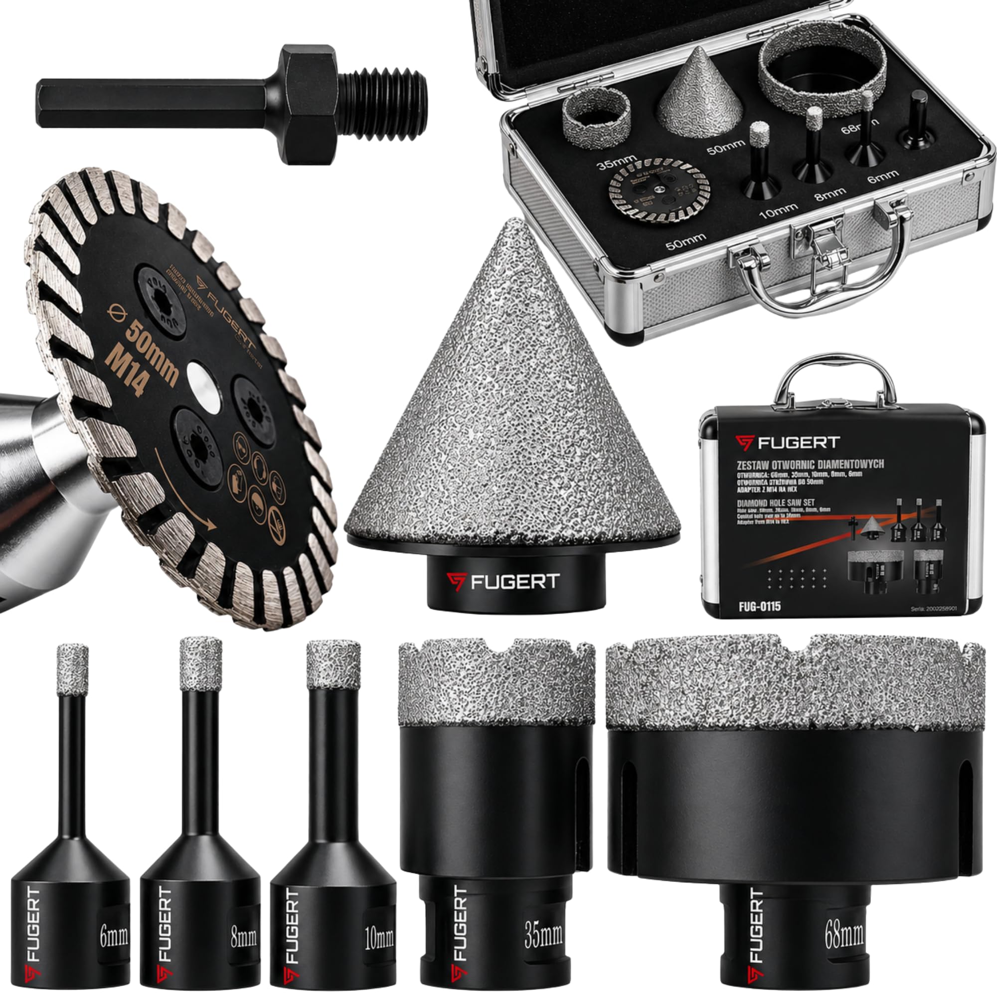OTWORNICA DO BETONU ZESTAW OTWORNIC 6-68MM STOŻKOWA 50MM GRESU PŁYTEK