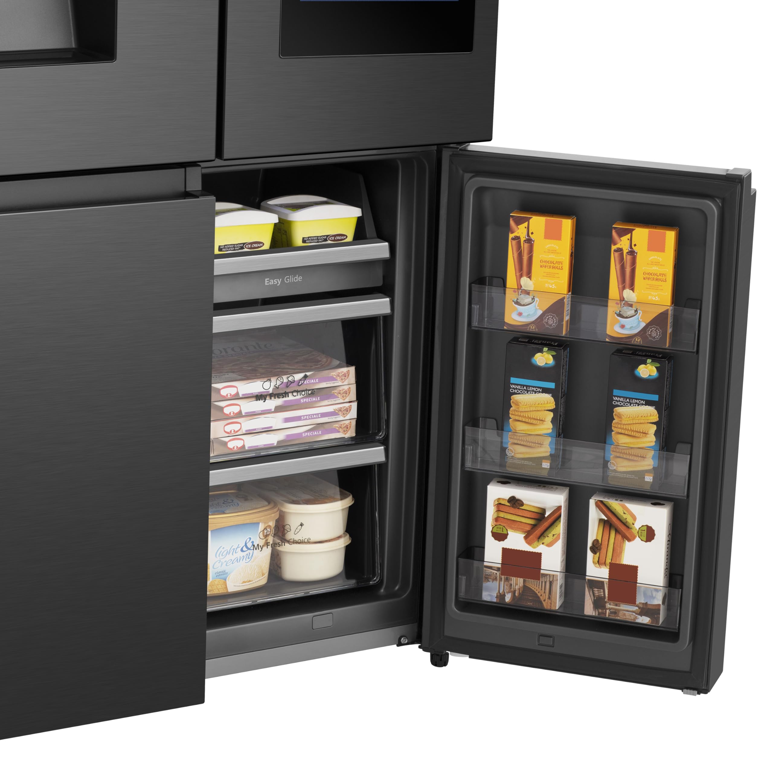 Hisense RQ760N4IFE Cross Door Puerta Americana con dispensador, Total NoFrost, Smart Connectivity con Pantalla & WiFi, MultiFlow,Metal Tech Cooling, E, Negro