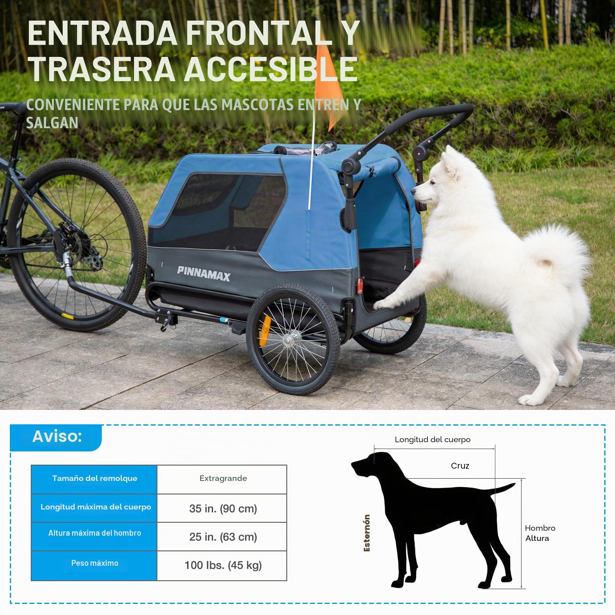 Remolque para Perros PINNAMAX para Bicicletas: Carrito para Mascotas 2 en 1, con una Capacidad de Carga de hasta 45 kg; Remolque para Perros con Enganche Universal para Bicicleta