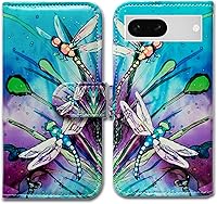 Vista 24 de Pixel 7a - Funda de piel con tapa y función atril para Google Pixel 7a, diseño de flores y mariposas azules