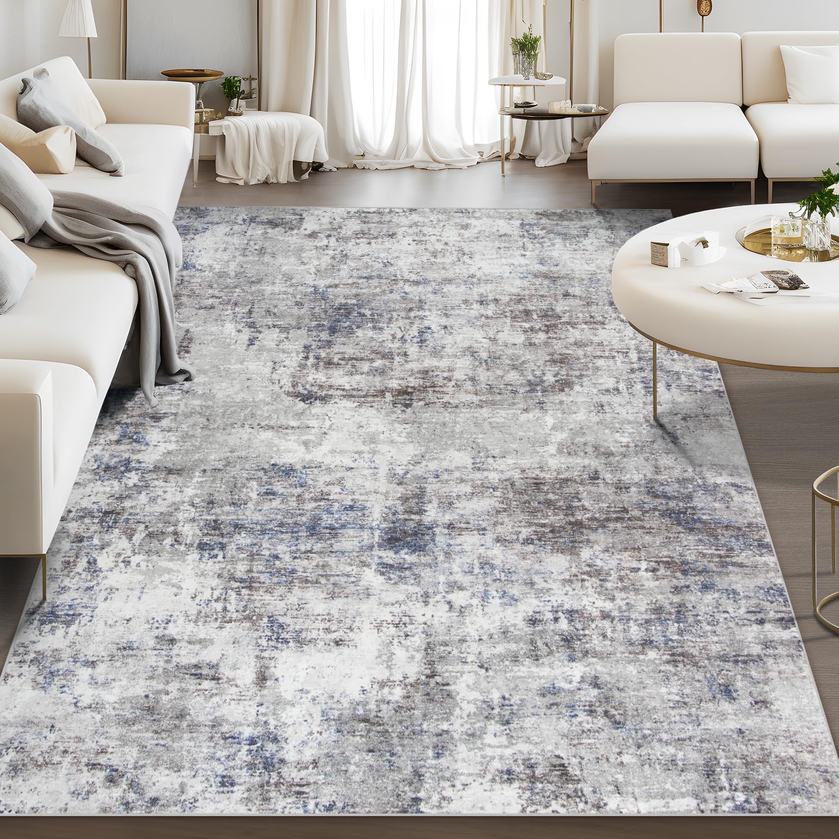 Area Rug Living Room Rugs: 9x12 Indoor Soft Fluffy Rug Abstract Carpet for Bedroom Kitchen Dining Room Floor Washable Plush Throw Large Accent Rug Home Office Nursery Decor - Multi/Brown