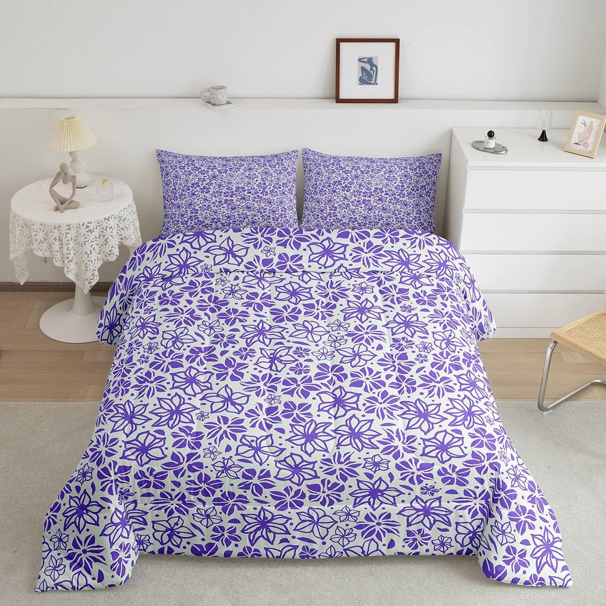 Erosebridal Purple Floral Comforter Set Geometric Bedding