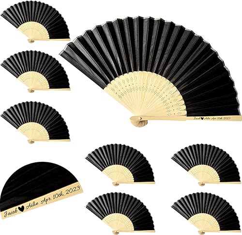 Abanico plegable personalizado a granel, suministros de fiesta de boda personalizados, abanico de seda para despedida de soltera, abanico de bambú