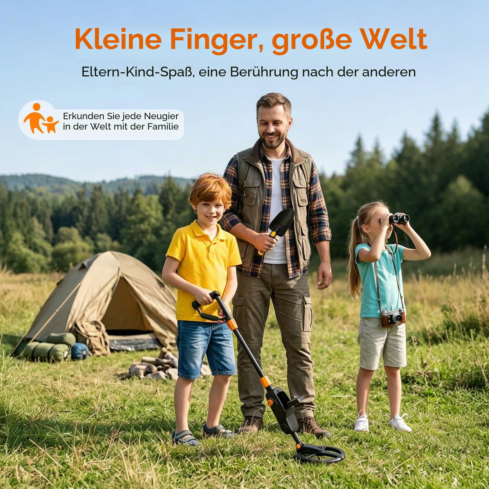 Metalldetektor für Kinder, IP68 wasserdichte und Leichte Metalldetektoren mit LCD und Schallanzeige, Hohe Empfindlichkeit Kinder Metalldetektor mit Schaufel für Schatzsuche (Schwarz)
