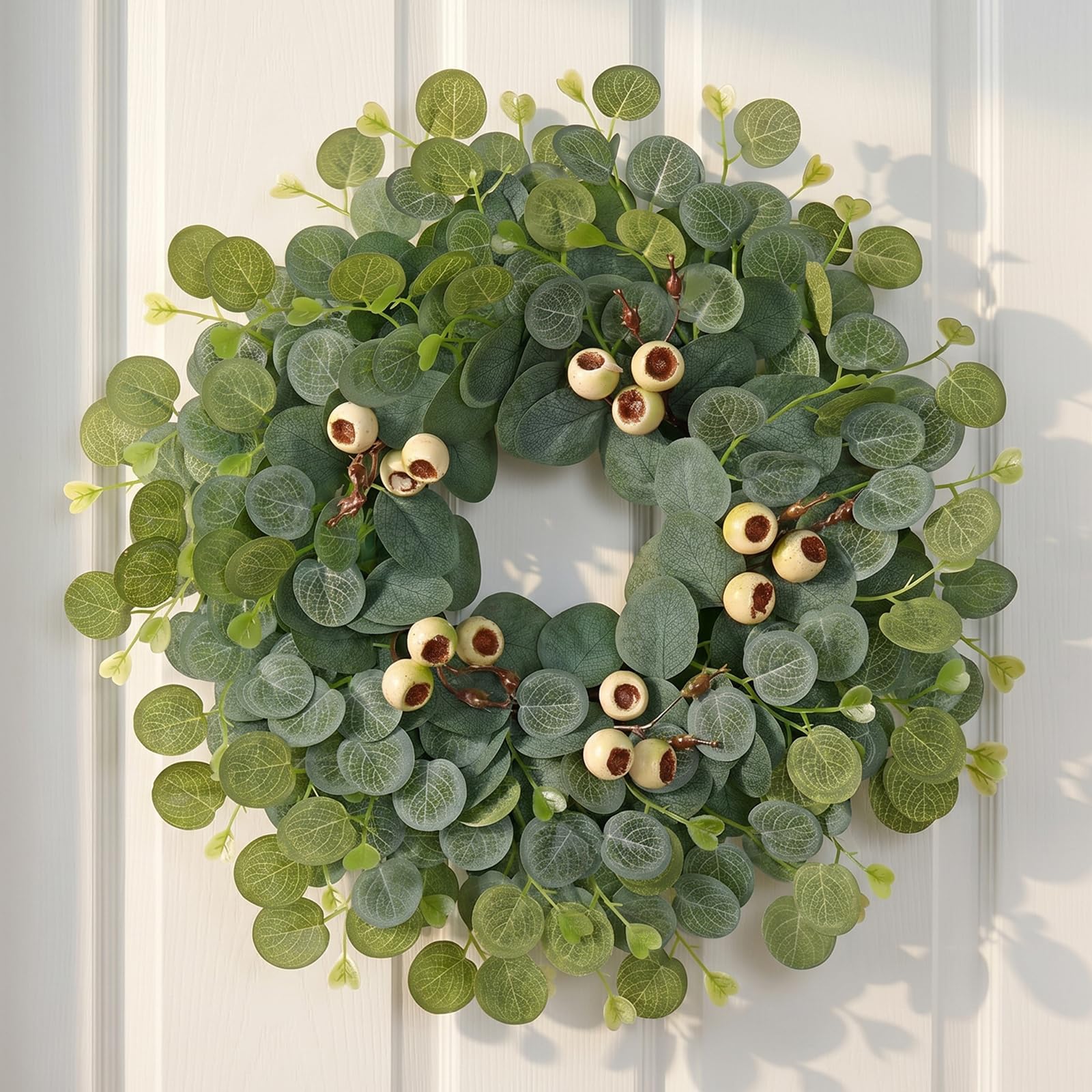 Couronne d'eucalyptus artificiel 45cm pour porte d'entrée et déco de mariage bohème