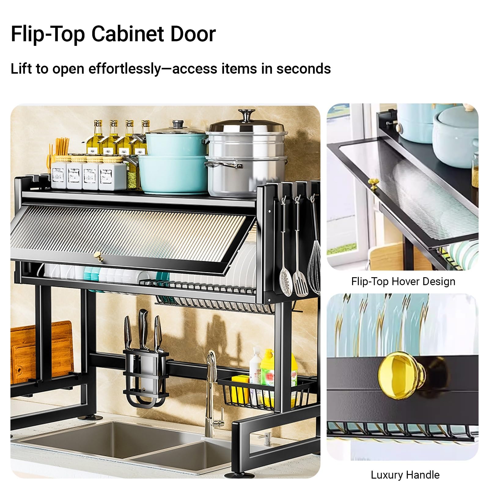 Escurridor de platos para fregadero, organizador de cocina abatible que ahorra espacio para platos, vasos, cuencos y cubiertos, solución de secado eficiente
