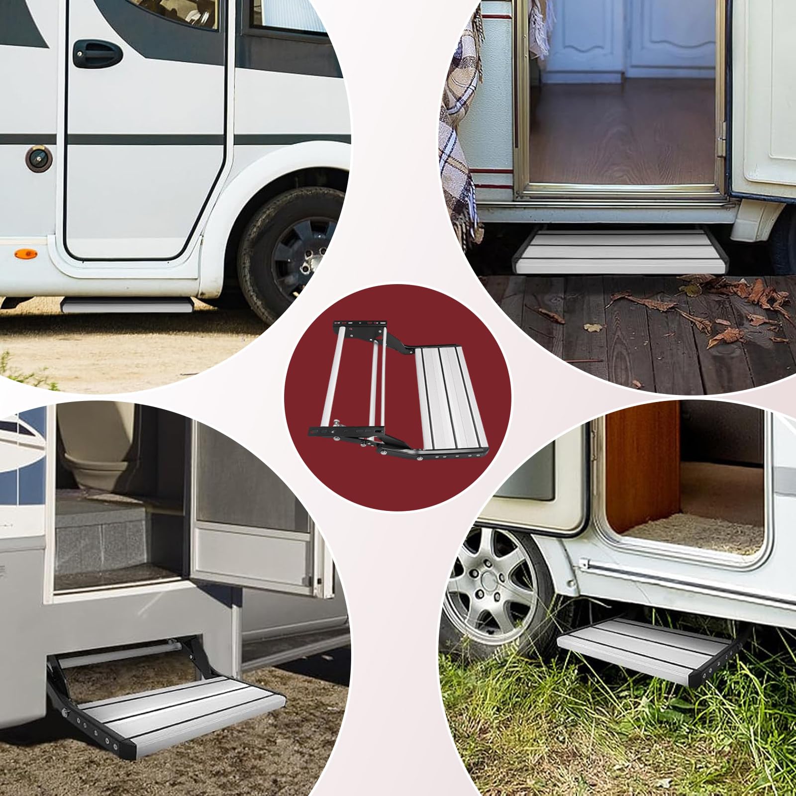 Scalino Inferiore Ingresso Porta Camper, Sgabello Camper, Scalini Pieghevoli In Lega Alluminio Camper, Capacità Carico 440 Lbs 200 Kg, Per Camper Autocaravan Caravan Single-layermanual(withlight)