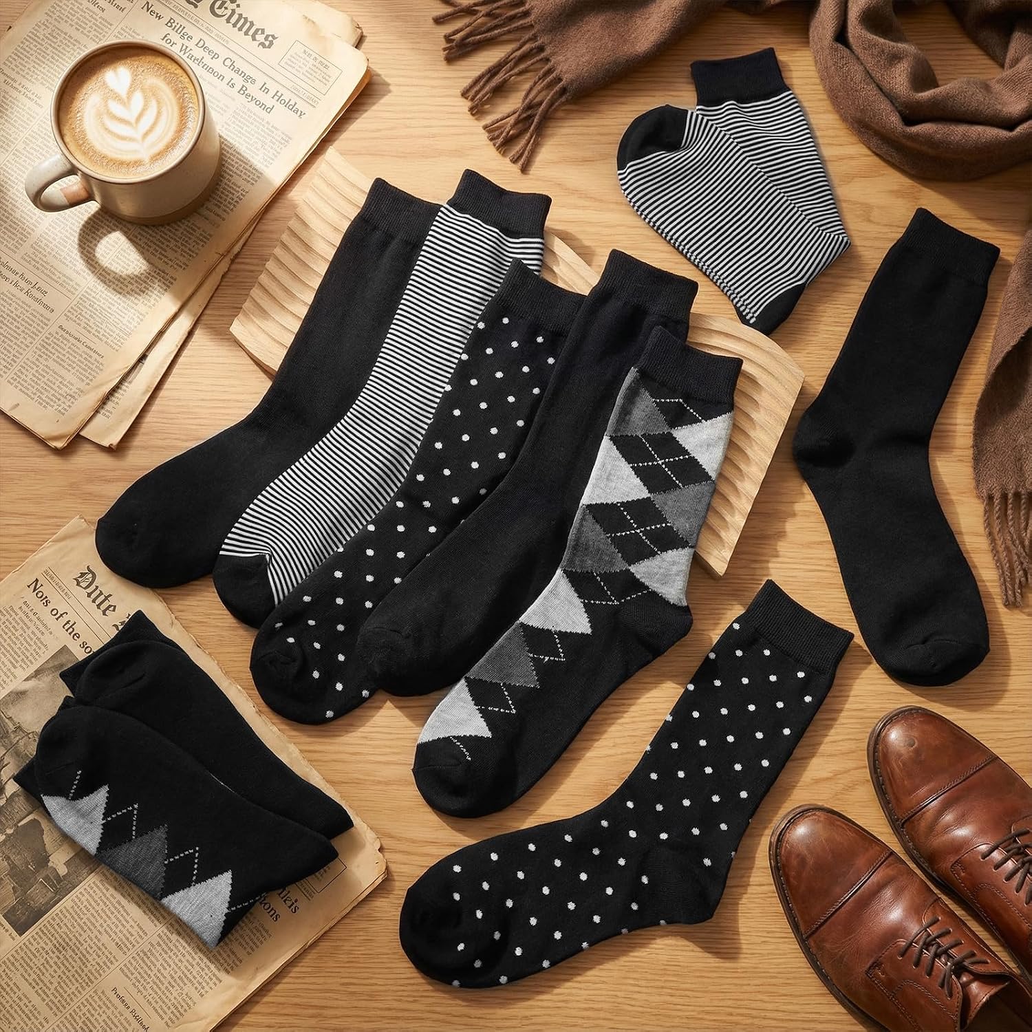 Cuffbow 5 Pairs Merino Wool Mens Dress Socks Business Casual Pattern