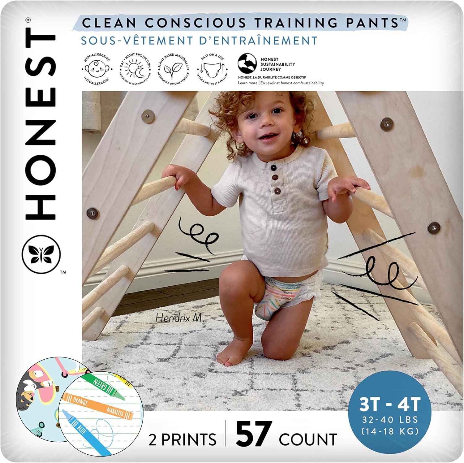 The Honest Company Clean Conscious Training Pants for Sensitive Skin | Hypoallergenic, Fragrance Free | Let's Color + See Me Rollin' | Size 3T/4T (32-40 lbs), 57 Count Let's Color + See Me Rollin' Size 3T/4T 57