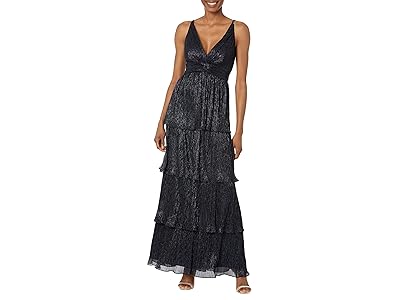 Betsy & Adam Long Tiered Glitter Gown Women