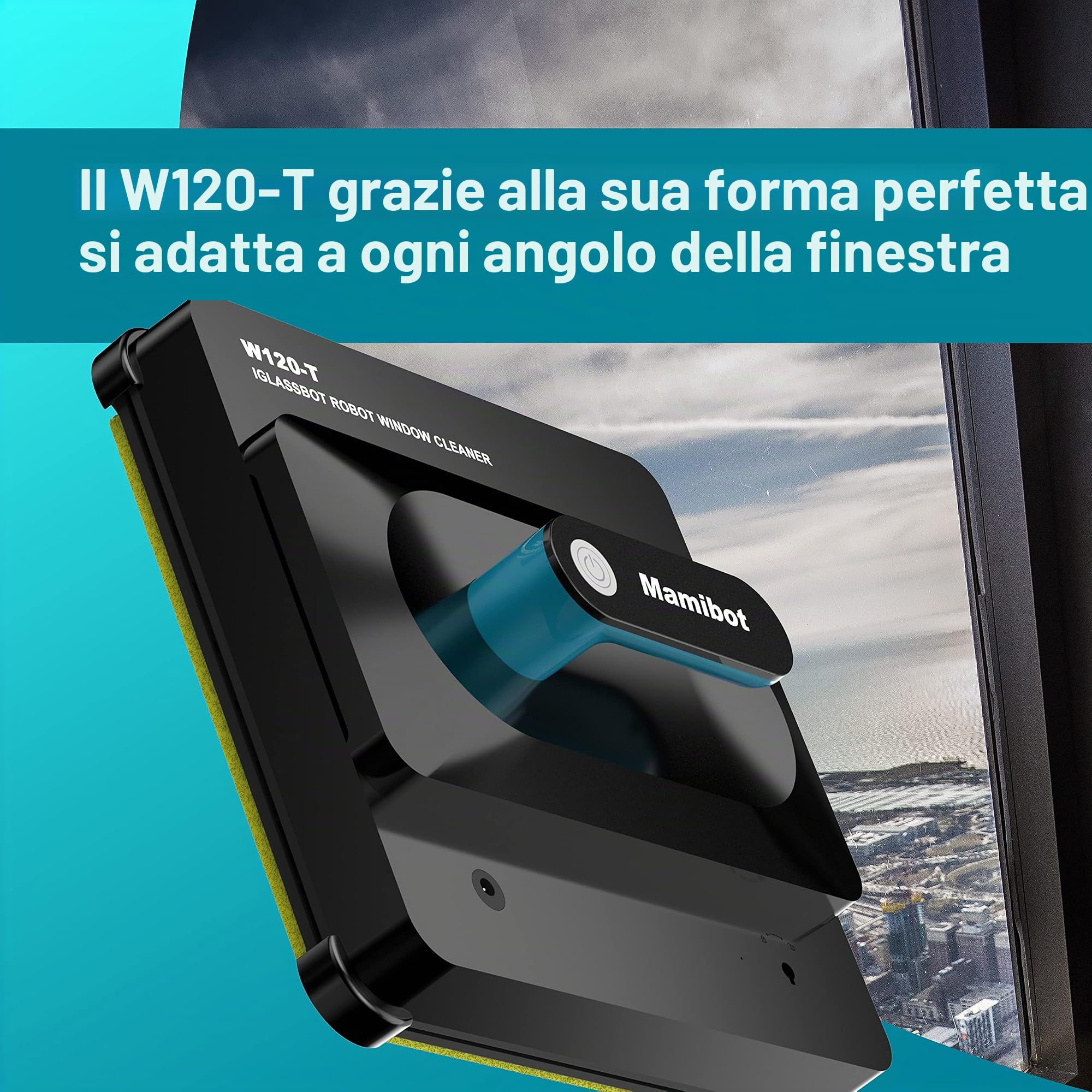 Mamibot Robot per finestre W120-T [1 m² in meno di 3 min] – Aspirapolvere automatico per finestre con panni in microfibra – Pulizia flessibile e sicura su diverse superfici – facile controllo dell'app