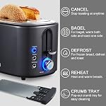 2 Slice Toaster with Cover,KETIAN Retro Stainless Steel Toasters,1.5'' Extra Wide Slot,Cancel Bagel Defrost Reheat Functions, 6 Toast Browning Settings, Removable Crumb Tray,Black