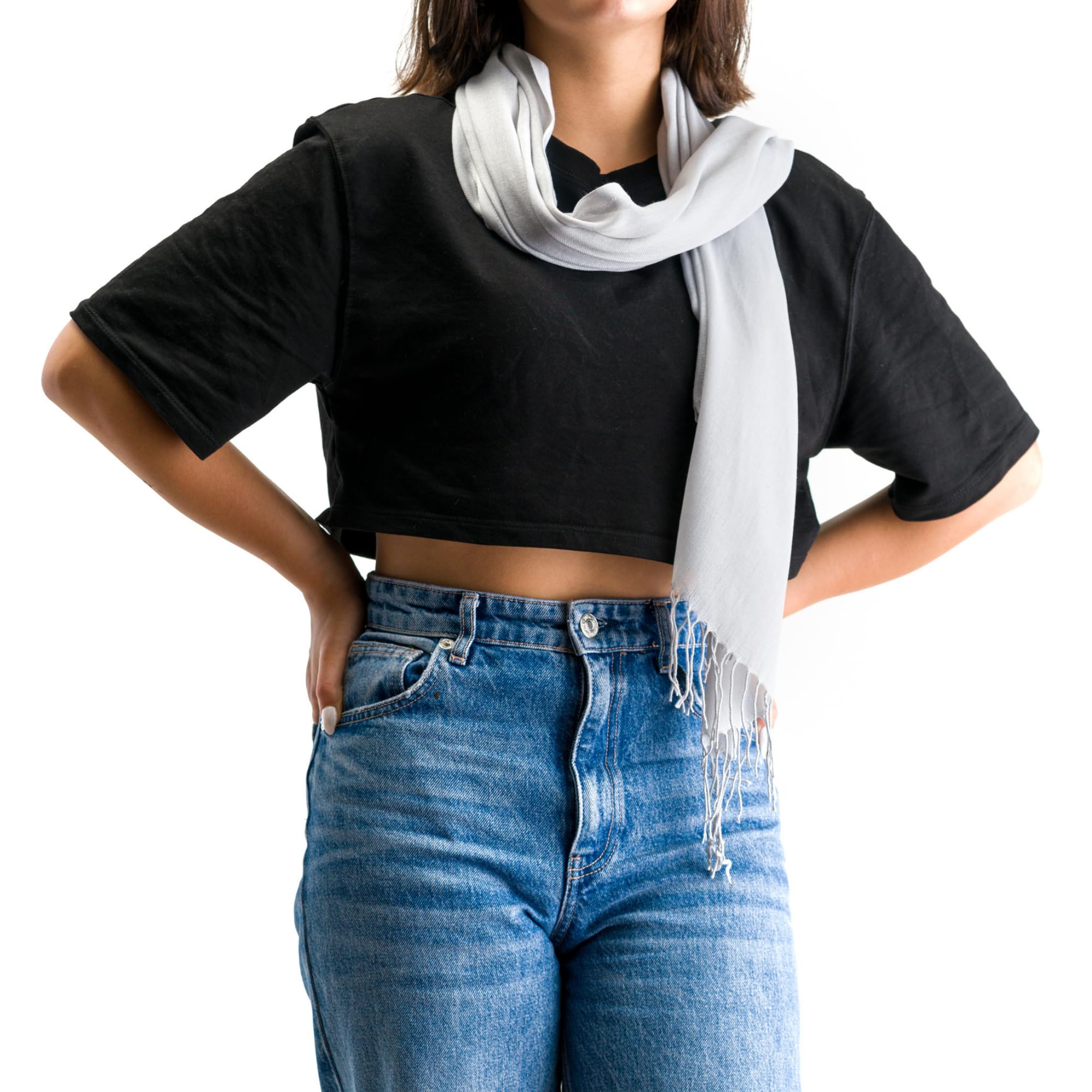 Moxvio Women's Light Grey 2 Pcs Pashmina Shawls And Wraps, Scarves & Wraps, Shawls And Wraps For Wedding Shawls And Wrap, Chiffon Scarf, Cotton Pashmina Shawl, Scarf For Uk,