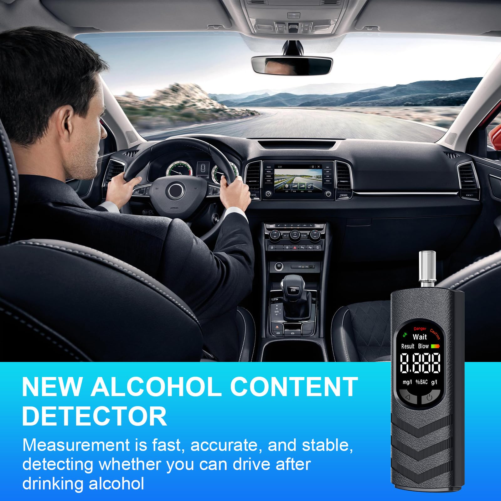 Ethylotest Electronique, Alcootest Portable avec Écran LCD, Ethylometre Personnel pour Auto-Contrôle, Rechargeable USB, avec 25 Embouts Buccaux
