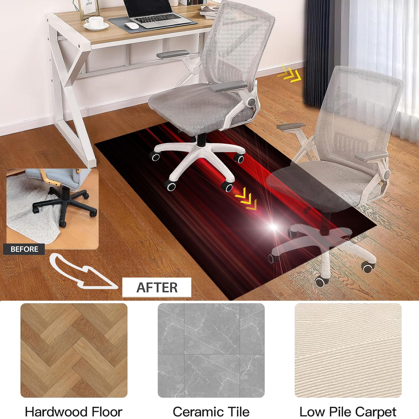 90 x 140 cm Tapis Chaise de Bureau, Tapis de Chaise Gaming Antidérapant Protège Parquet Chaise roulettes, Tapis de Sol pour Bureau Plancher de Bois, Tapis Protège-Sol pour Chaise de Bureau