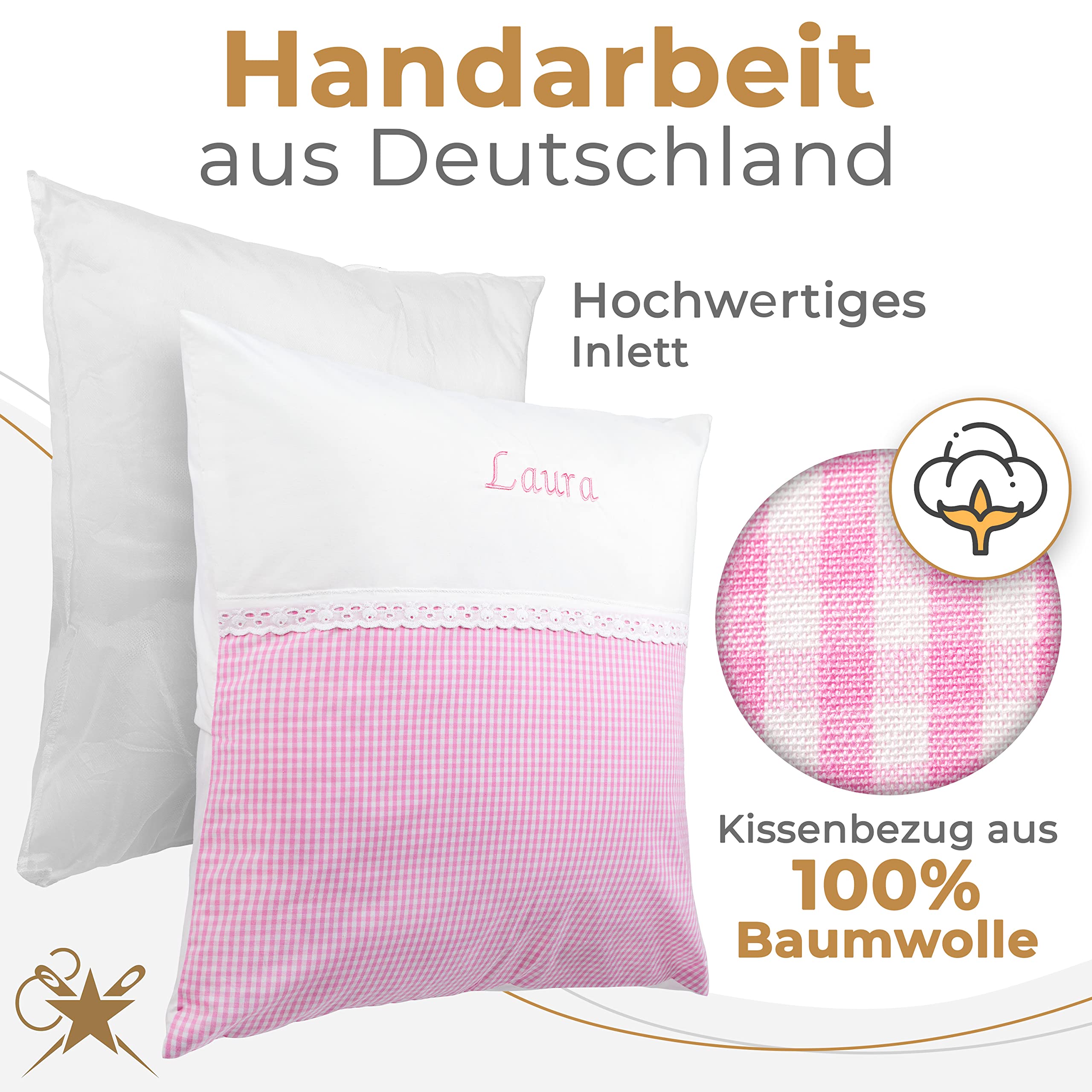 FADENZAUBER Babykissen personalisierbar mit Namen 50x50 cm für Jungs/Mädels