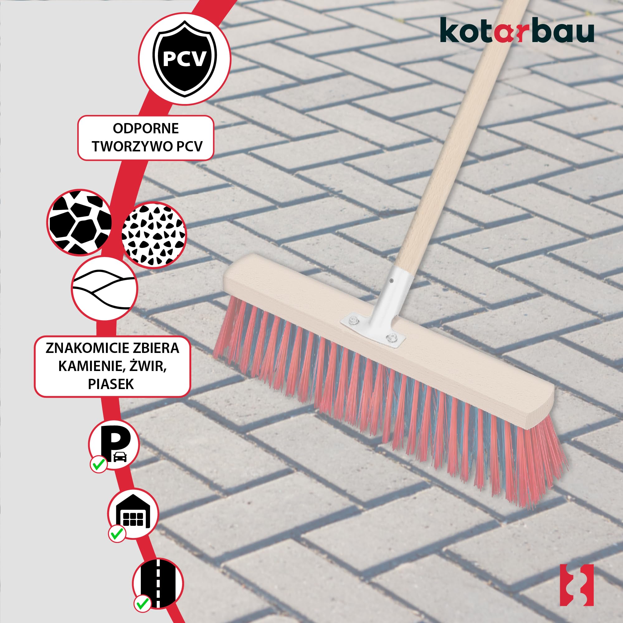 KOTARBAU® Ulicówka - 43 CM - Zamiatacz - Szczotka - Miotła Drewniana - Zmiotka - PVC