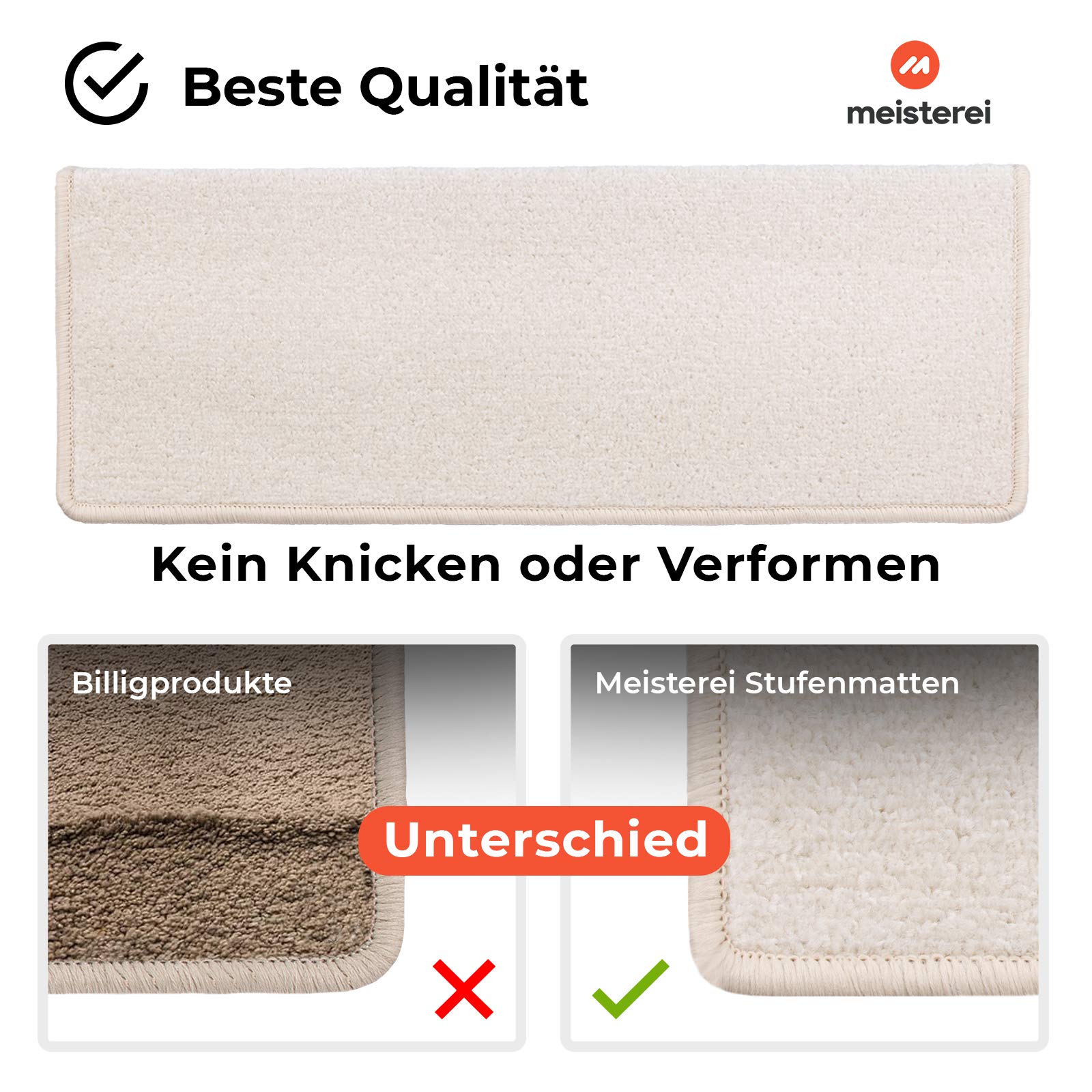 casa pura 1 Stück Treppenstufen Matten, Stufenmatte innen für Treppe, Dynasty Velours Treppenteppich selbstklebend, Teppich für Treppenstufen (rechteckig, Creme)