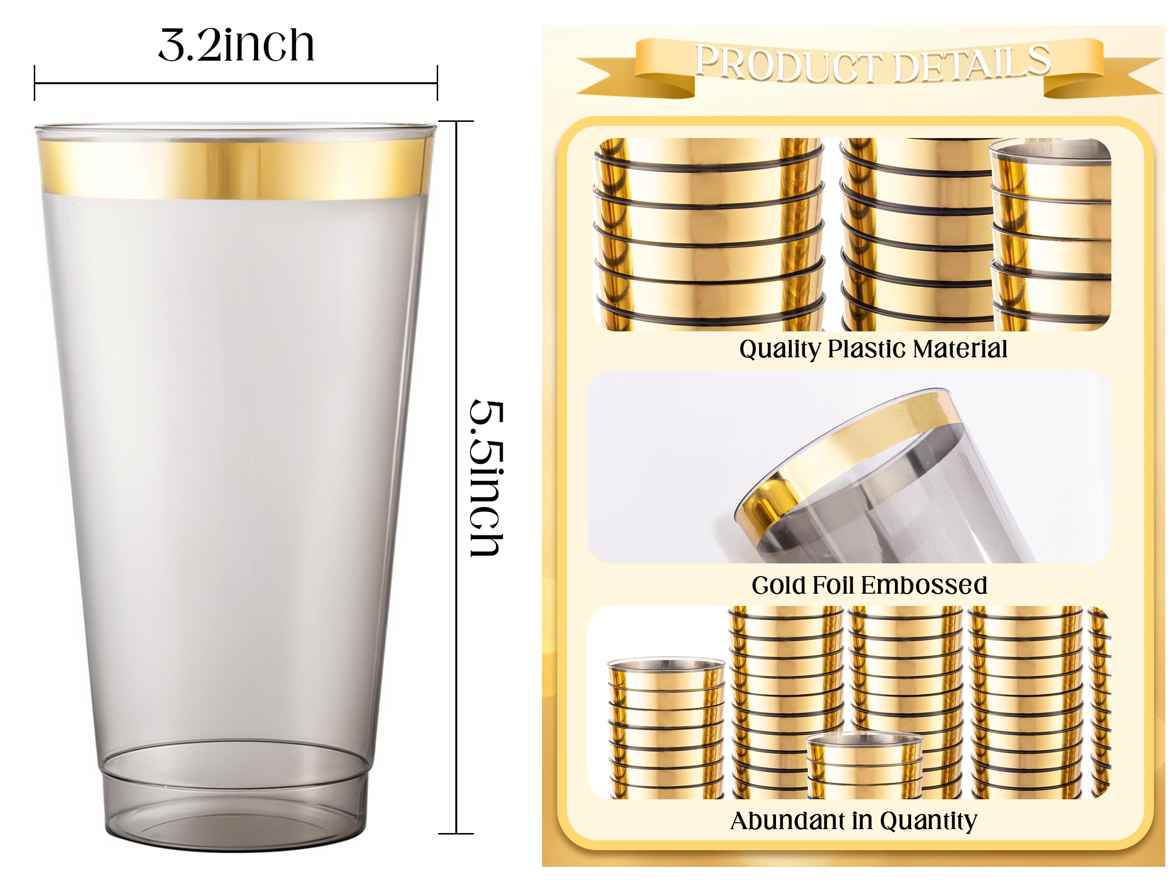 LIYH Black Gold Rim 100 Pcs Heavy Duty Plastic Wine Cups For Party — Amazon image 2