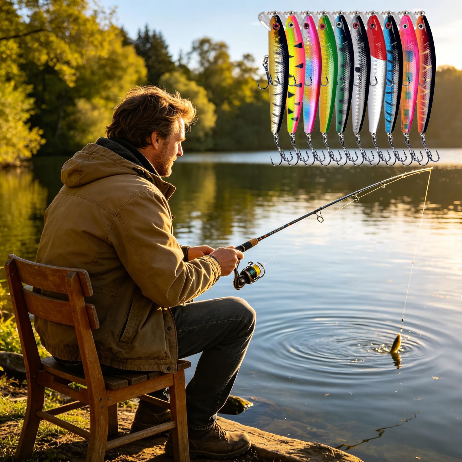 Señuelos de Pesca Cebos Artificiales Minnow Flotantes 10 Piezas Multicolor para Lubina y Trucha
